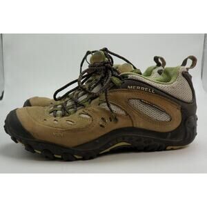 MERRELL Chameleon Arc Tan / Lime Green Brown Leather Hiking Shoes Womens 7.5 US